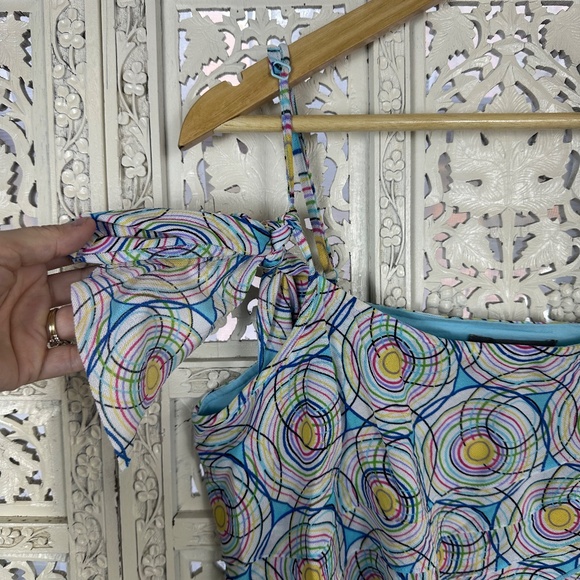 Vtg Y2K Retro Colorful Sheer Mesh Asymmetric Flowy Tank Top Sz Large - Picture 3 of 8